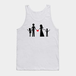 Family of four persons, boy and girl, silhouette - Creative illustration Tank Top